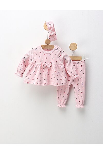 MiniKids Κοστούμι 3 τεμαχίων, με τυπωμένο λουλούδι, ροζ