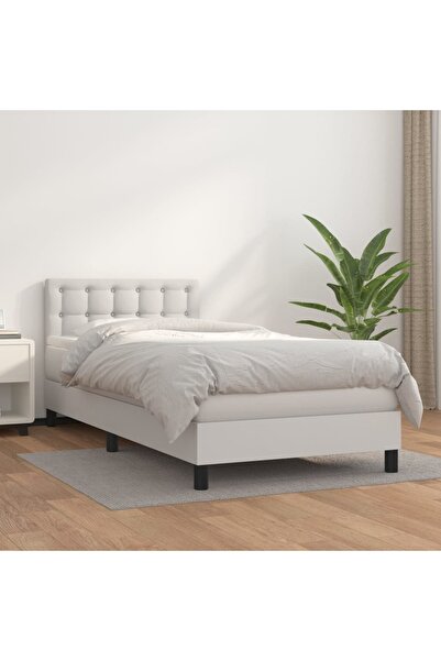 Concept Pat box spring cu saltea, alb, 90x190 cm, piele ecologică
