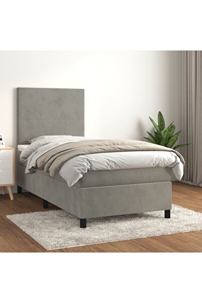 Concept Pat box spring cu saltea, gri deschis, 100x200 cm, catifea