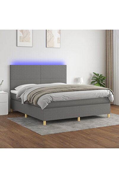 Concept Κρεβάτι με ελατήρια, στρώμα και LED, σκούρο γκρι, 180x200 cm, ύφασμα