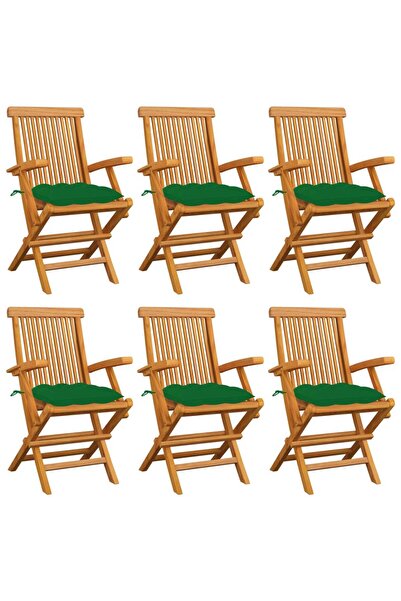Concept Καρέκλες κήπου με μαξιλάρια, 6 τεμ., πράσινο, μασίφ ξύλο τικ