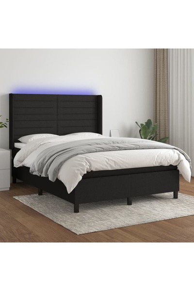 Concept Κρεβάτι με ελατήρια, στρώμα και LED, μαύρο, 140x200 cm, ύφασμα