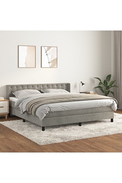 Concept Pat box spring cu saltea, gri deschis, 180x200 cm, catifea
