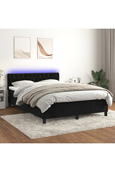 Concept Κρεβάτι με ελατήρια, στρώμα και LED, μαύρο, 140x190 cm, Βελούδο