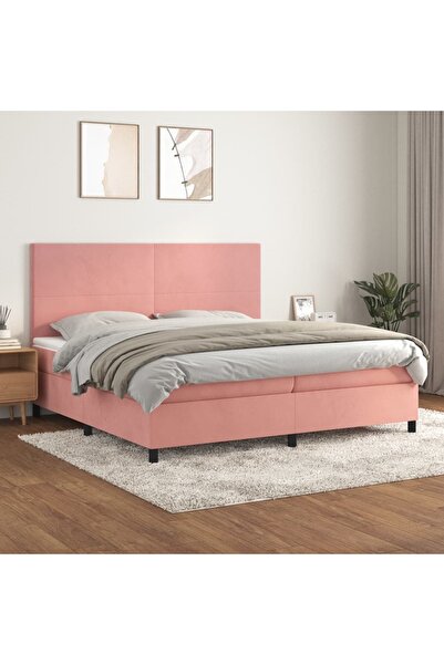 Concept Pat box spring cu saltea, roz, 200x200 cm, catifea