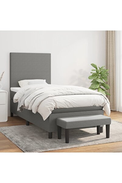 Concept Pat box spring cu saltea, gri închis, 90x200 cm, textil