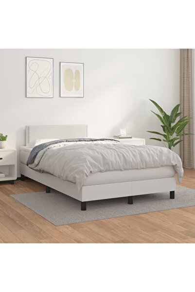 Concept Pat box spring cu saltea, alb, 120x200 cm, piele ecologică