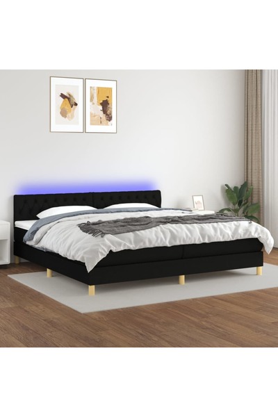 Concept Pat cu arcuri, saltea și LED, negru, 200x200 cm, textil