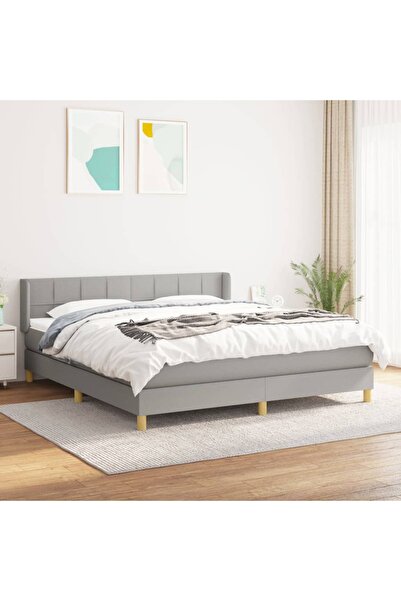 Concept Κρεβάτι Continental με στρώμα, ανοιχτό γκρι, 160x200 cm, ύφασμα