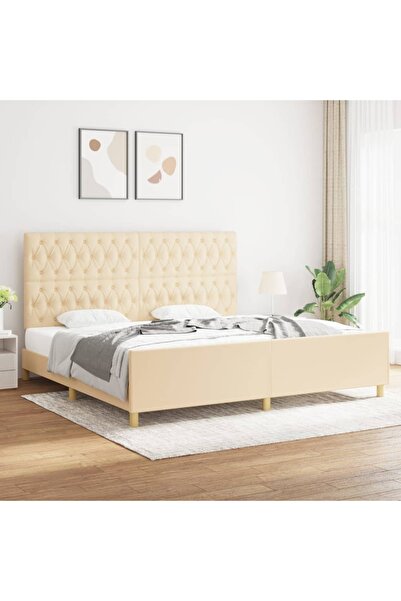 Concept Σκελετός κρεβατιού με κεφαλάρι, κρεμ, 200x200 εκ., ύφασμα