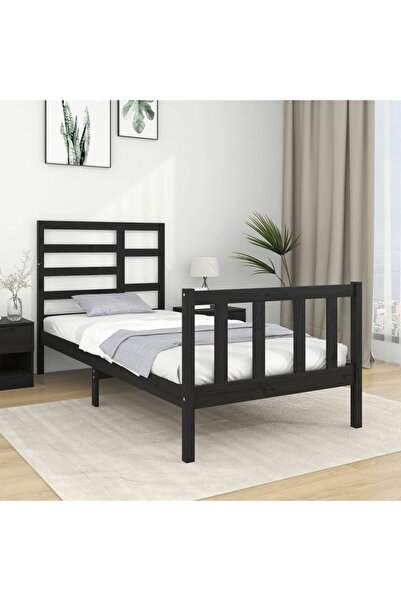 Concept Cadru de pat Small Single 2FT6, negru, 75x190 cm, lemn masiv