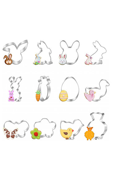 OEM Set 12 forme pentru prajituri cu motiv Sarbatoarea de Paste, otel inoxida...