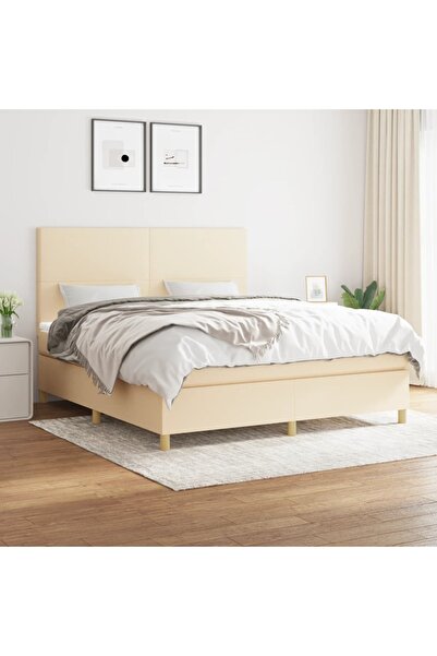 Concept Pat box spring cu saltea, crem, 160x200 cm, material textil