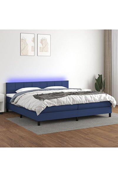 Concept Κρεβάτι με ελατήρια, στρώμα και LED, μπλε, 200x200 cm, ύφασμα