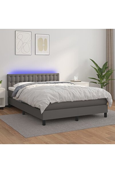 Concept Κρεβάτι με ελατήρια, στρώμα και LED, γκρι, 140x200 cm, Δερμάτινο