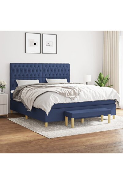 Concept Pat box spring cu saltea, albastru, 180x200 cm, material textil