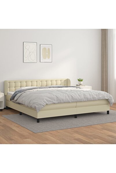 Concept Κρεβάτι Continental με στρώμα, κρεμ, 200x200 cm, οικολογικό Δερμάτινο