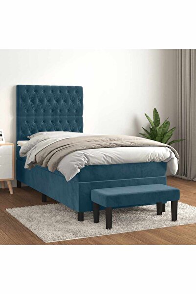 Concept Pat box spring cu saltea, albastru închis, 80x200 cm, catifea
