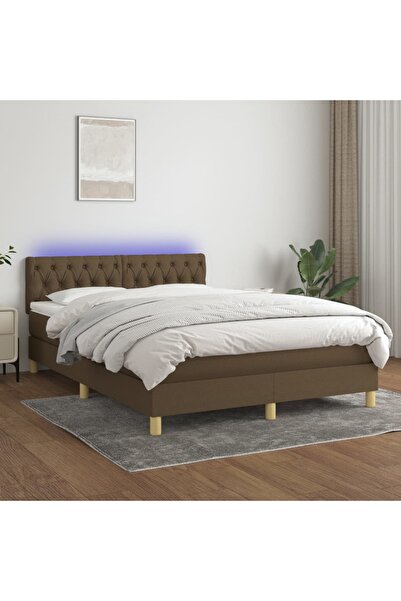 Concept Κρεβάτι με ελατήρια, στρώμα και LED, σκούρο καφέ, 140x200 cm, ύφασμα