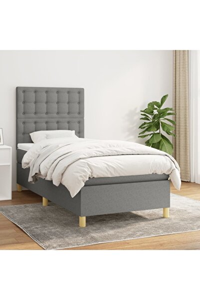 Concept Pat box spring cu saltea, gri închis, 90x190 cm, textil