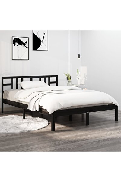 Concept Cadru de pat, negru, 200x200 cm, lemn masiv