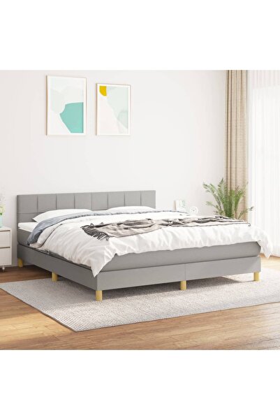 Concept Κρεβάτι Continental με στρώμα, ανοιχτό γκρι, 160x200 cm, ύφασμα