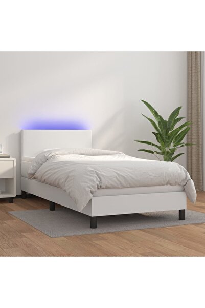 Concept Κρεβάτι με ελατήρια, στρώμα και LED, λευκό, 90x190 cm, οικολογικό Δερ...