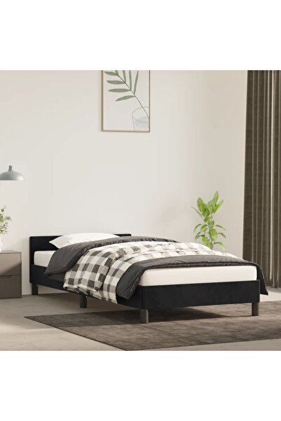 Concept Cadru de pat cu tăblie, negru, 100x200 cm, catifea