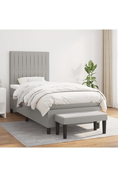 Concept Pat box spring cu saltea, gri deschis, 90x200 cm, textil