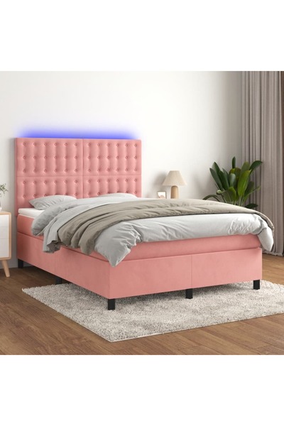 Concept Pat cu arcuri, saltea și LED, negru, 140x200 cm, catifea