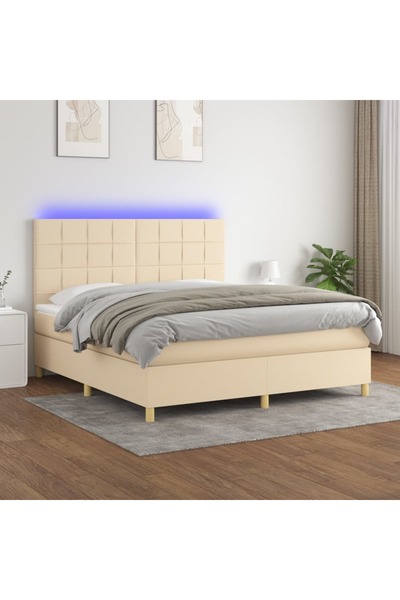 Concept Pat cu arcuri, saltea și LED, crem, 160x200 cm, textil