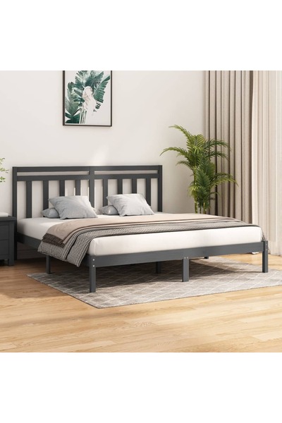 Concept Cadru de pat, gri, 200x200 cm, lemn masiv