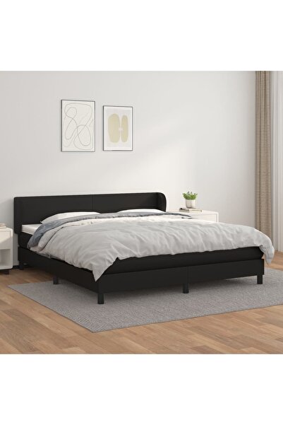 Concept Pat box spring cu saltea, negru, 160x200 cm, piele ecologică