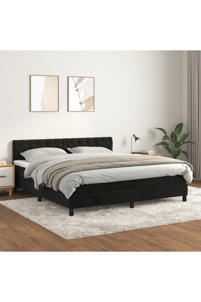 Concept Pat box spring cu saltea, negru, 160x200 cm, catifea