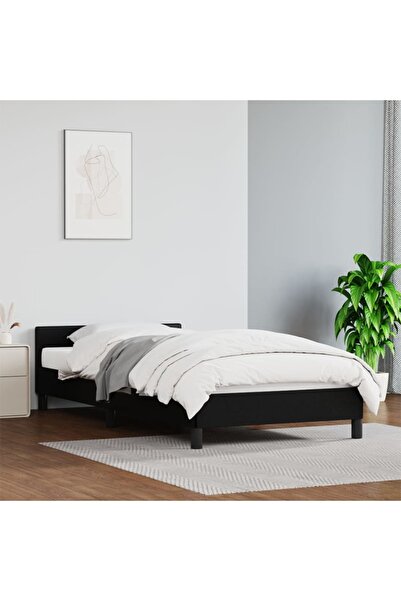 Concept Σκελετός κρεβατιού με κεφαλάρι, μαύρο, 90x200 cm, οικολογικό Δερμάτινο