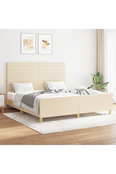 Concept Cadru de pat cu tăblie, crem, 160x200 cm, textil