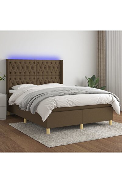 Concept Κρεβάτι με ελατήρια, στρώμα και LED, σκούρο καφέ, 140x200 cm, ύφασμα