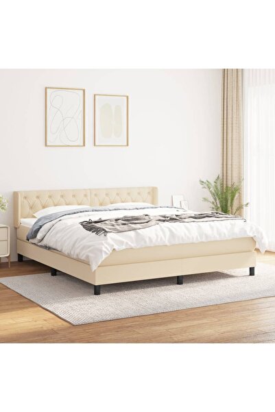 Concept Pat box spring cu saltea, crem, 160x200 cm, material textil