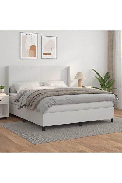Concept Pat box spring cu saltea, alb, 180x200 cm, piele ecologică