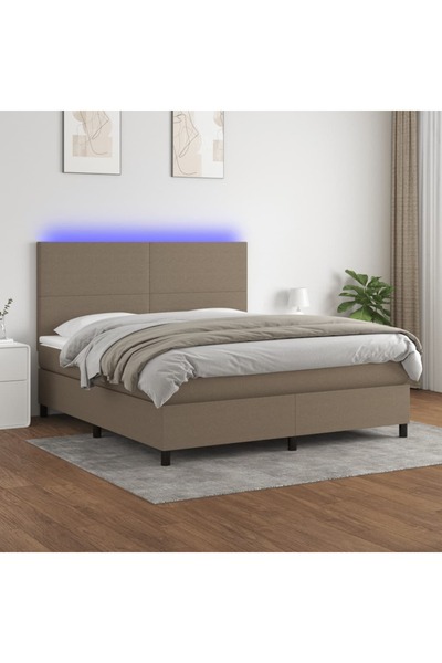 Concept Pat cu arcuri, saltea și LED, gri taupe, 180x200 cm, textil