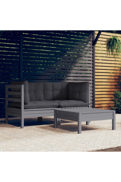 Concept Σετ επίπλων κήπου με μαξιλάρια ανθρακί, 3 τεμάχια, ξύλο πεύκου