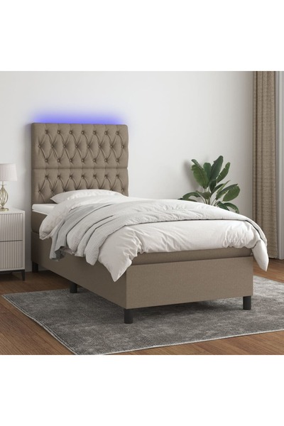 Concept Κρεβάτι με ελατήρια, στρώμα και LED, γκρι Taupe, 100x200 cm, ύφασμα