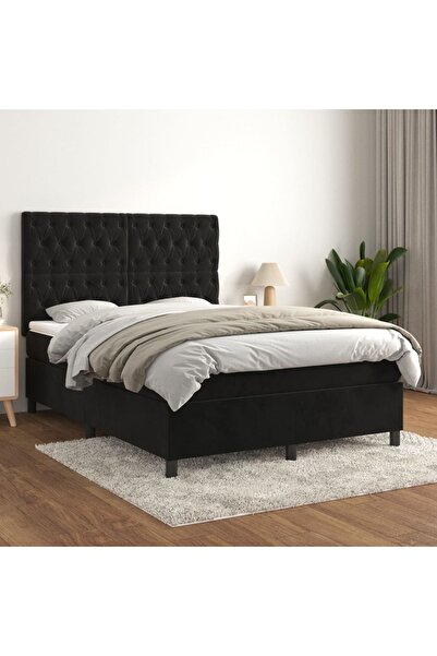 Concept Pat box spring cu saltea, negru, 140x200 cm, catifea
