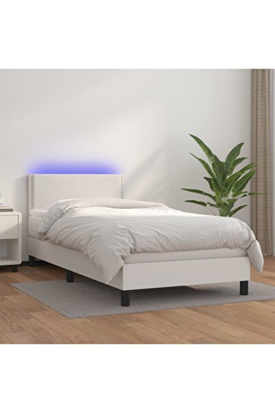 Concept Κρεβάτι με ελατήρια, στρώμα και LED, λευκό, 100x200 cm, οικολογικό Δε...