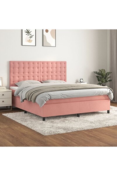 Concept Pat box spring cu saltea, roz, 180x200 cm, catifea