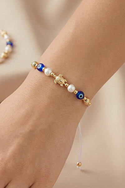 PETEK AKSESUAR Nazar Caretta Turtle Pearl Ma Macramé İlekli̇k