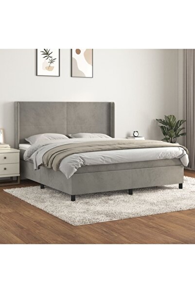 Concept Pat box spring cu saltea, gri deschis, 160x200 cm, catifea