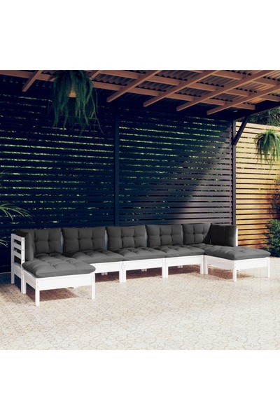 Concept Σετ επίπλων κήπου με μαξιλάρια, 7 τεμάχια, λευκό, ξύλο πεύκου