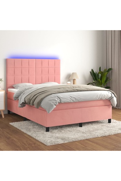 Concept Κρεβάτι με ελατήρια με στρώμα και LED, ροζ, 140x190 εκ. Βελούδο