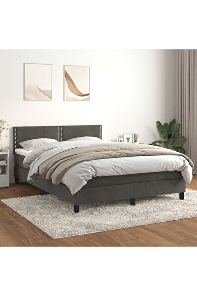 Concept Pat box spring cu saltea, gri închis, 140x200 cm, catifea